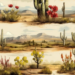 Desert Southwest Plateaus Vista  Cactus Blooms Scenic Landscape Western Country Arizona Country 