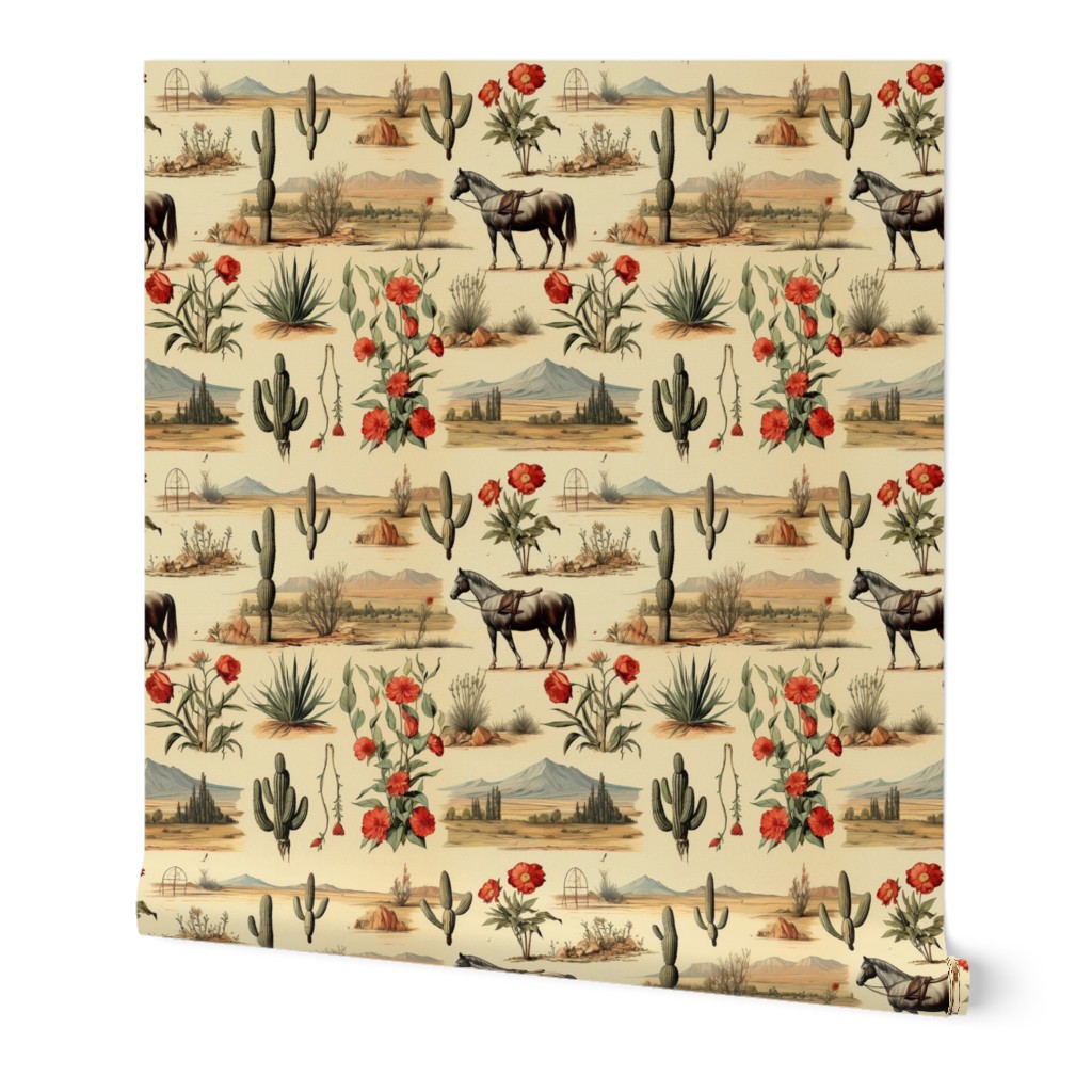 Western Horse Desert Red Rose Southwest Country  Saguaro Cactus Old West Cowboy Buff