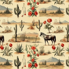 Western Horse Desert Red Rose Southwest Country  Saguaro Cactus Old West Cowboy Buff