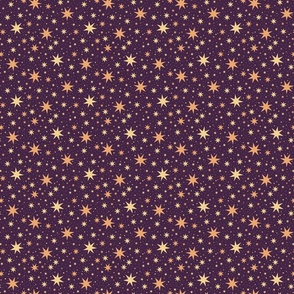 Victorian Starry Celestial Ceiling Dark Purple Plum | Magic Wizard Fantasy Sky Space Stars Tossed - Small Scale