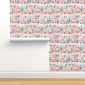 Pastel Pink Cute Gingerbread Christmas Holiday Houses Confectionaries Pastel Blue Frosting Whimsical