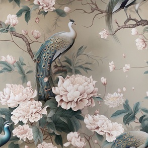 Peacocks and Peonies XL