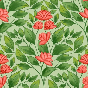 Green and Pink Red Floral Garden