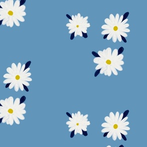 "Whispers of Serenity: Small White Flowers Blooming Against a Blue Canvas"