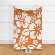 WHITE HAWAIIAN FLOWERS ON ORANGE - LARGE SCALE