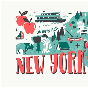 New York Map Tea Towel - Retro Illustrated Travel Map