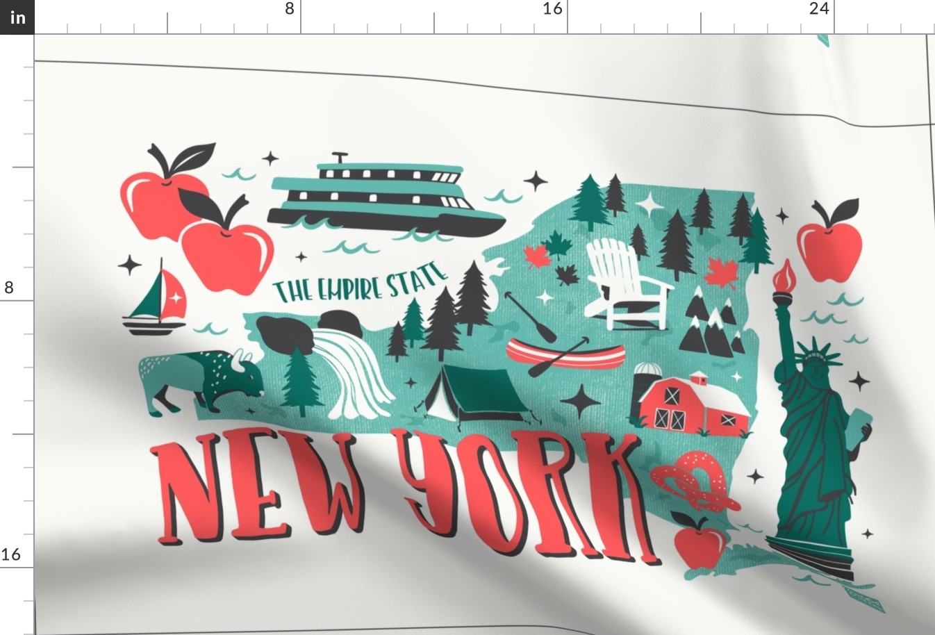 New York Map Tea Towel - Retro Illustrated Travel Map