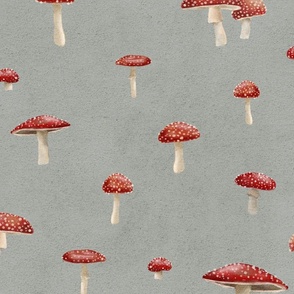Medium scale scattered toadstool mushrooms on a dusty blue background 