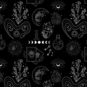 Witchy Celestial Moon Magic Black Background