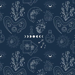 Witchy Woman Celestial Moon Magic Navy Background