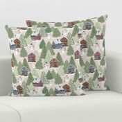 Cozy Rustic Cabin in Woods Snowman-Neutral brown SMALL