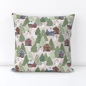 Cozy Rustic Cabin in Woods Snowman-Neutral brown SMALL