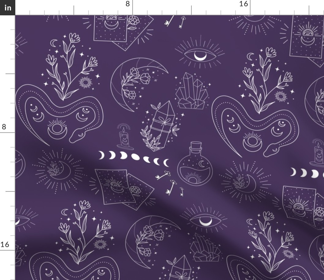 Witchy Celestial Magic Moon Purple Background
