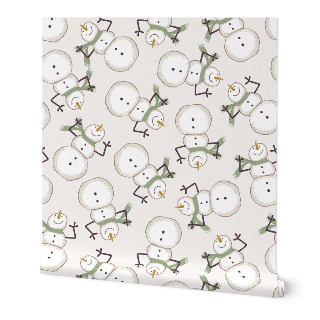 Winter Christmas happy snowman scarf on soft neutral beige SMALL