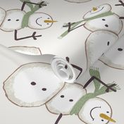 Winter Christmas happy snowman scarf on soft neutral beige SMALL