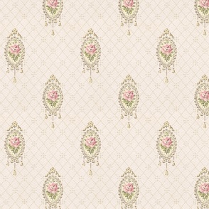 roses in oval frames on cream quilting