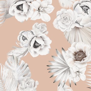 White Bohemian Florals With Peach Background