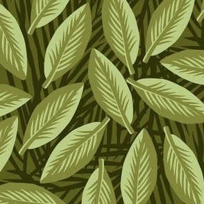 Woodcut tropical jungle foliage leaves lounge  - green -medium