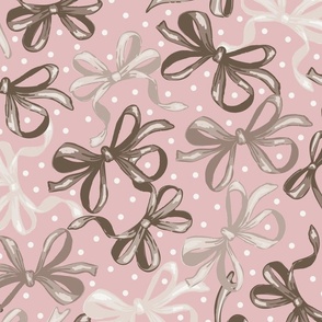 Brown vintage ribbon bows on soft blush pink/MEDIUM