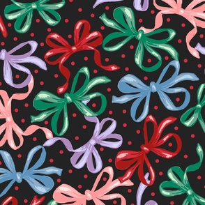 vintage dots & ribbon bows in jewel tones on ebony black/MEDIUM