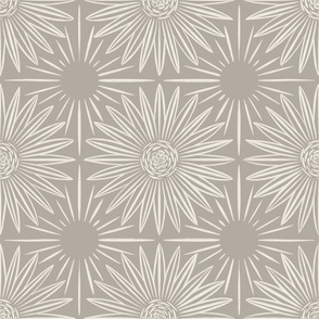 granny quilt - cloudy silver taupe _creamy white - neutral floral grid