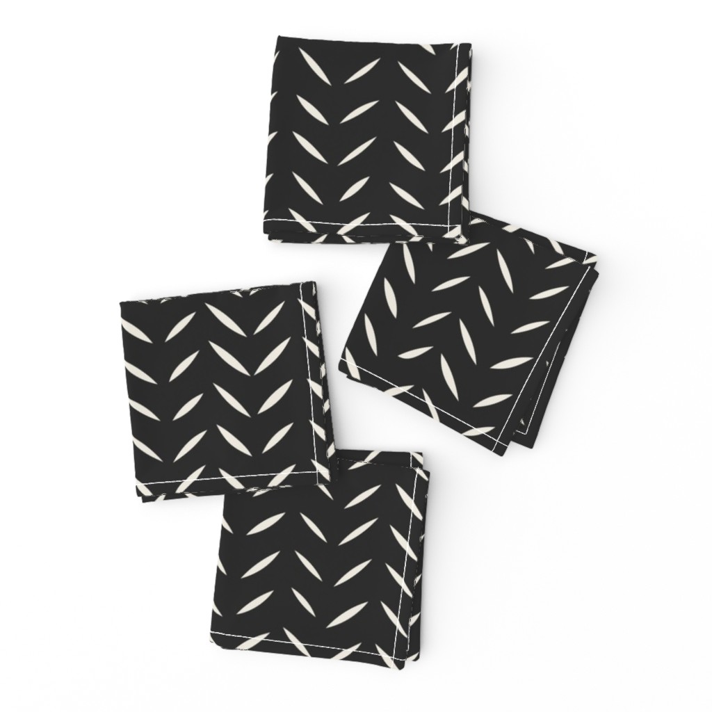 herringbone 02 - creamy white _ raisin black - black and white geometric