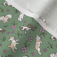 Cute baby goats - sweet farm animals flowers leaves and goat design spring summer pink on olive green SMALL