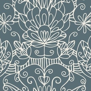 lovely - creamy white _ marble blue teal - traditional line art design