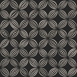 peas pods - cloudy silver _ raisin black - hand drawn vintage geometric