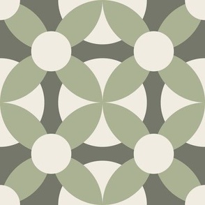 retro circles - creamy white _ light sage green _ limed ash - simple geometric tile