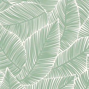 Palm Leaves Sage Green / Tropical Exotic Dense Leaves / Botanicals - Large
