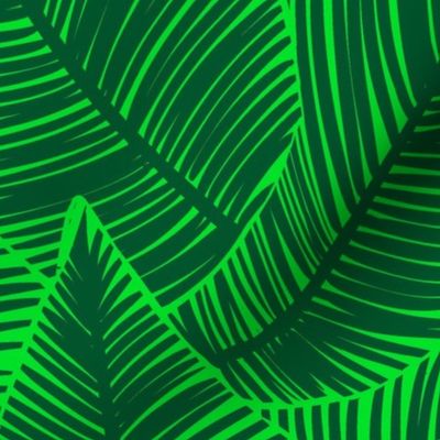 Palm Leaves Dark Green on Kelly Green / Tropical Exotic Dense Leaves / Botanicals - Large