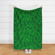 Palm Leaves Dark Green on Kelly Green / Tropical Exotic Dense Leaves / Botanicals - Large