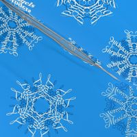 Calligraphic Christmas snowflakes on ice blue