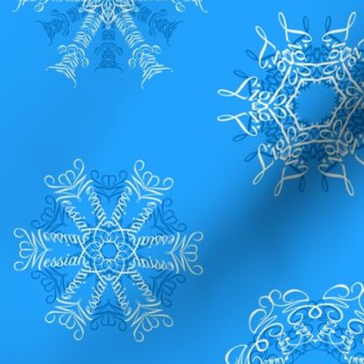 Calligraphic Christmas snowflakes on ice blue