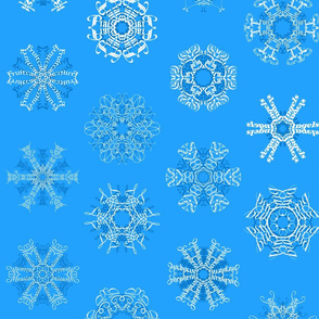 Calligraphic Christmas snowflakes on ice blue