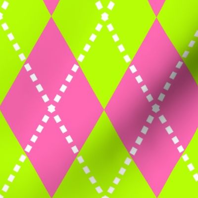 large hot pink and green argyle