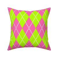 large hot pink and green argyle
