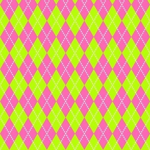tiny hot pink and green argyle