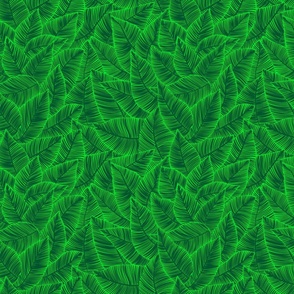 Palm Leaves Dark Green on Kelly Green / Tropical Exotic Dense Leaves / Botanicals - Small