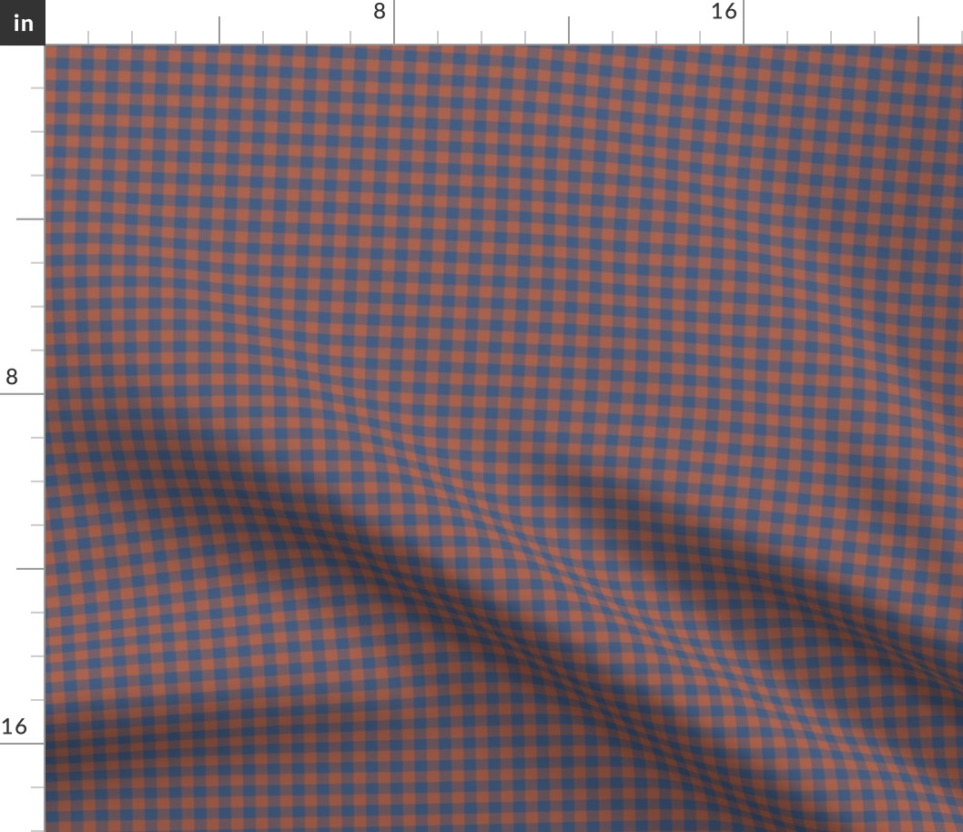 navy blue and rust orange 1/4" gingham squares