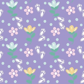 Spring Bunny Footprints among the Flowers in PURPLE