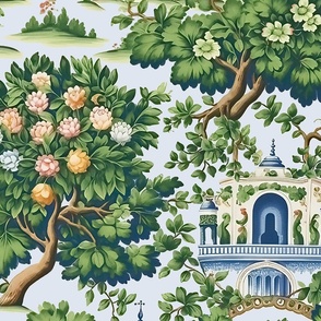 Garden of Serenity - Sky Blue - Wallpaper