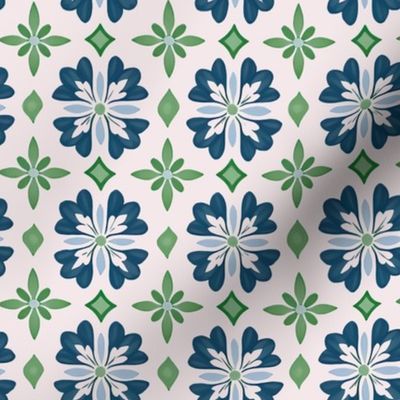Madison Blue Floral Tile -  Petal Pink 