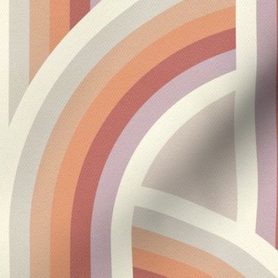 Interlocking Arches Geometric Modern Line Pattern - Desert Colors on Canvas Texture