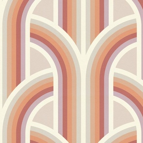 Interlocking Arches Geometric Modern Line Pattern - Desert Colors on Canvas Texture