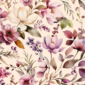 Amaranthine Floral Watercolor - Cream