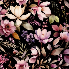 Amaranthine Floral Watercolor - Black