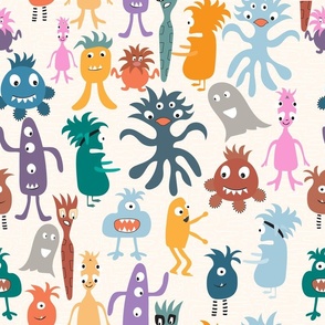 cute monsters white swirl background-01