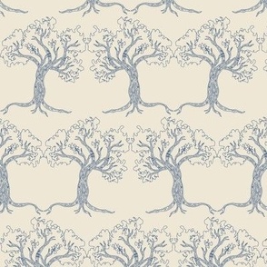 Mirrored Oak Forest Toile blue on cream